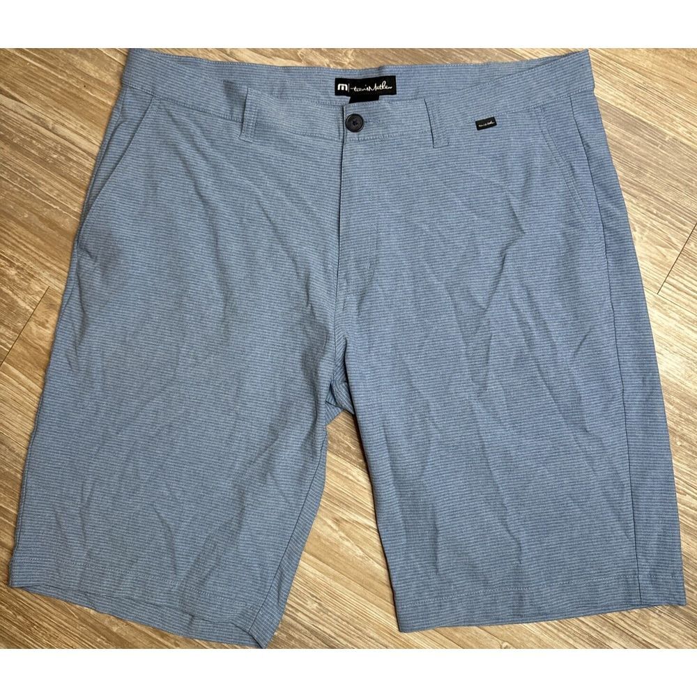 Travis Mathew Shorts Mens 38 Blue/Gray striped Performance Designer Golf